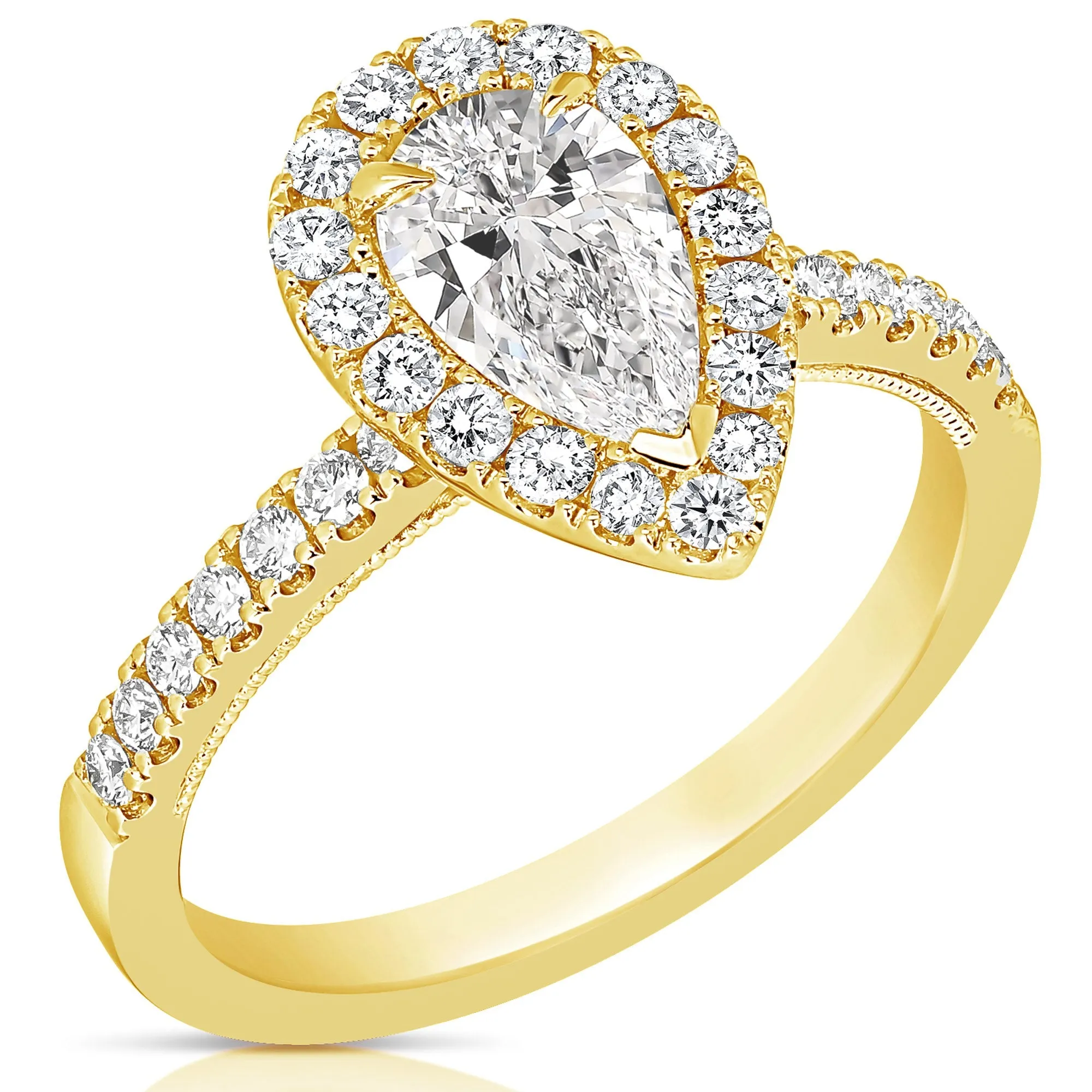 1 1/2 Ct Total Weight Pear Shape Lab Grown Halo Engagement Ring
