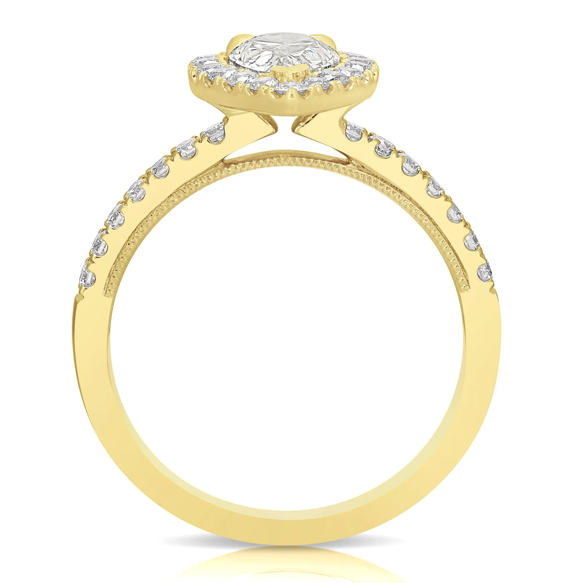 1 1/2 Ct Total Weight Pear Shape Lab Grown Halo Engagement Ring