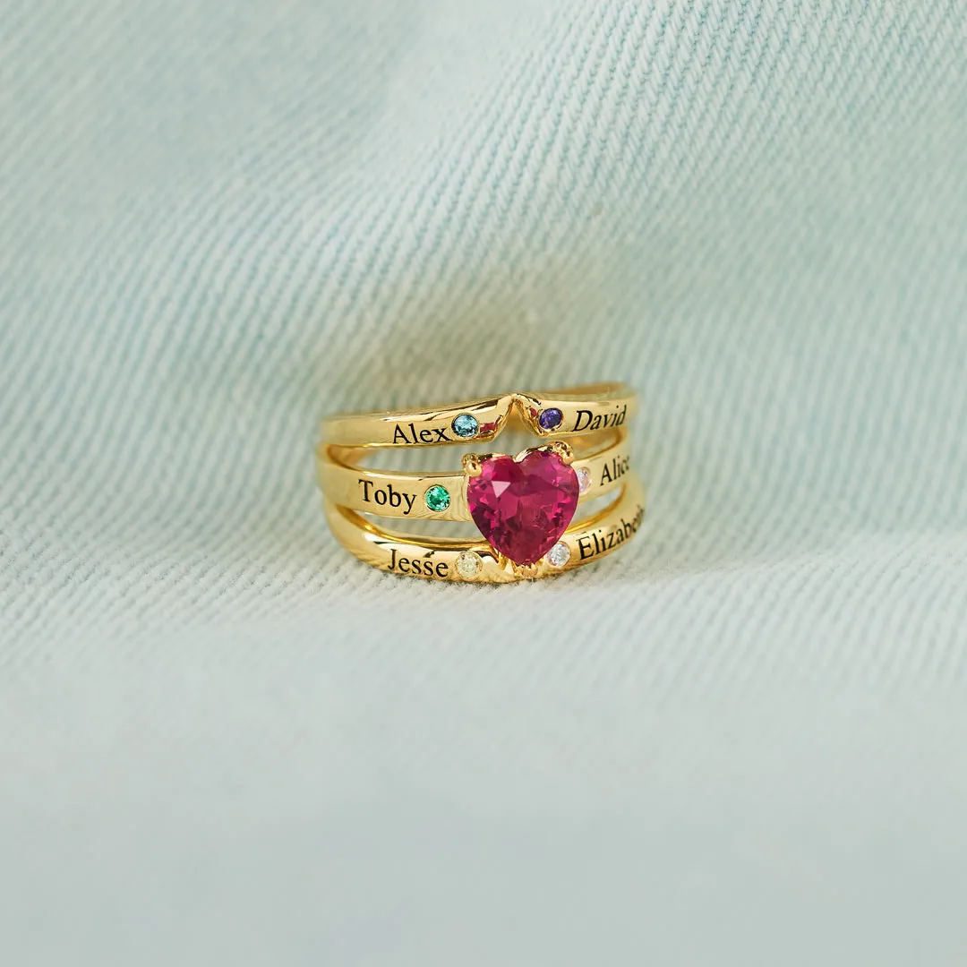 1-6 Names & Birthstones Multi-Band Heart Ring
