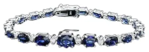12.60 Natural Blue Sapphire and Diamond 14K Solid White Gold Bracelet