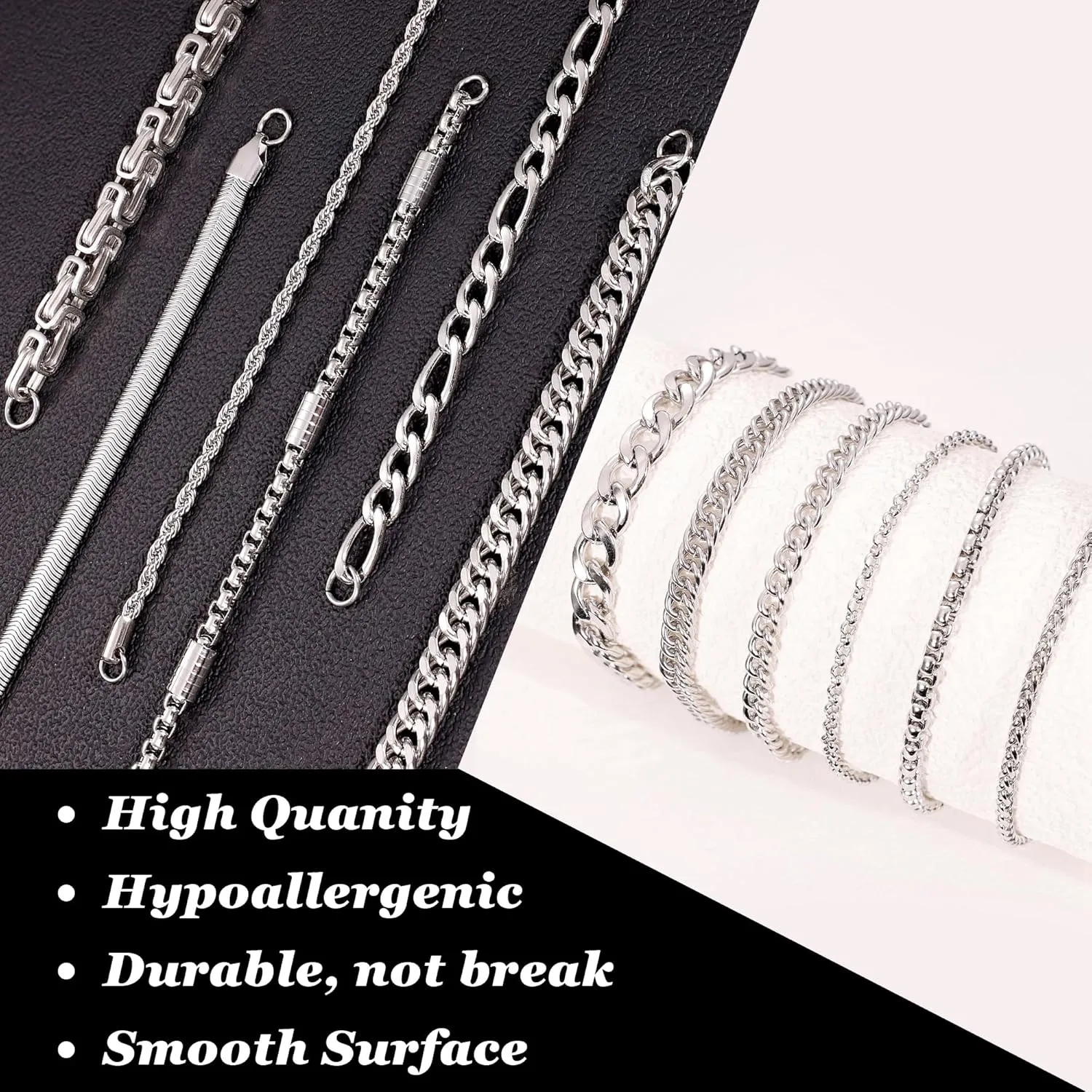 12PCS Stainless Steel Cuban Link Chain Bracelets for Men Women Gold Figaro Rope Chain Men's Curb Chain Bracelets Set Box Square Rolo Twisted Wrist Bracelets 7.5/8.3/9inch