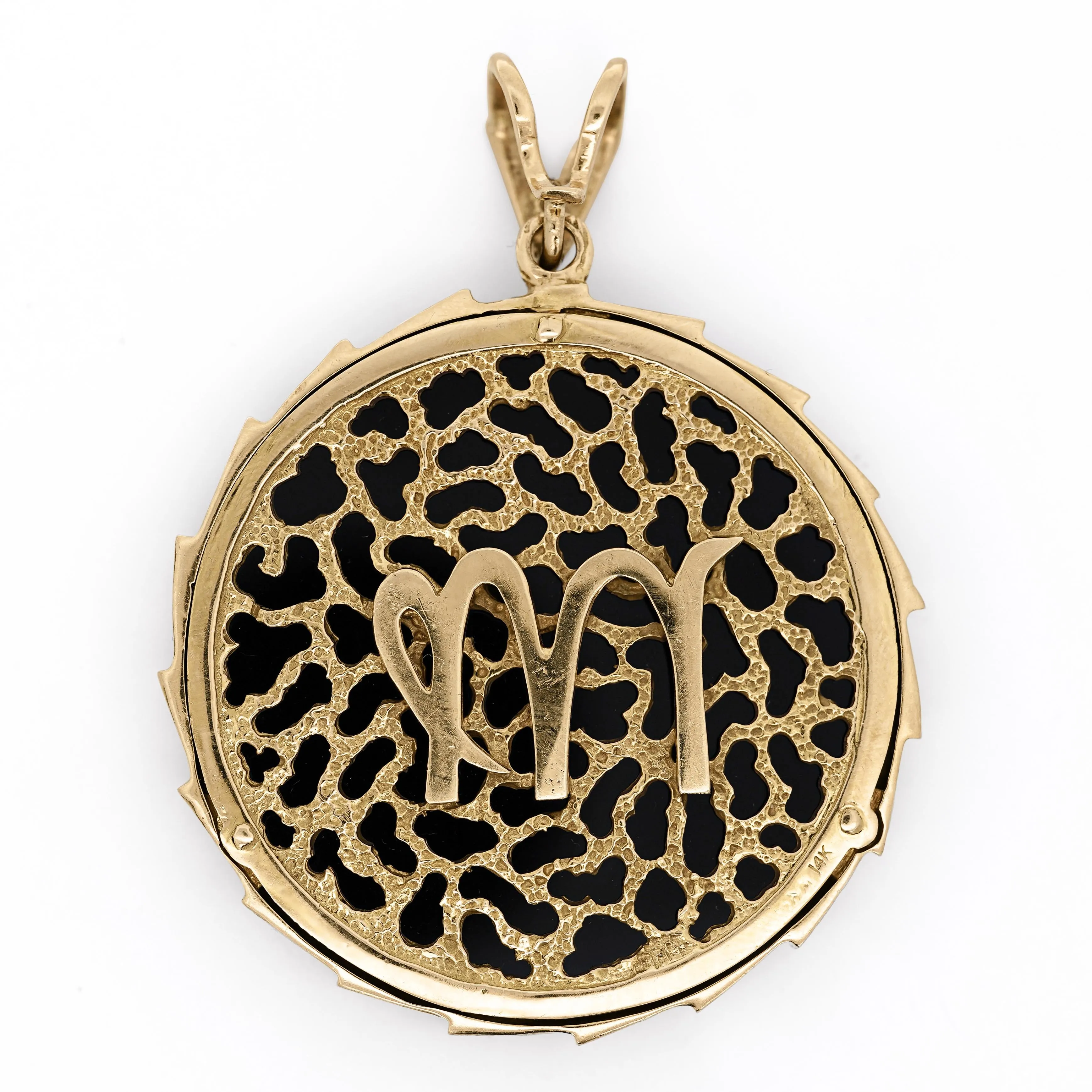 14K Gold Christian Medallion "Cupid" and Black Onyx Medallion Pendant