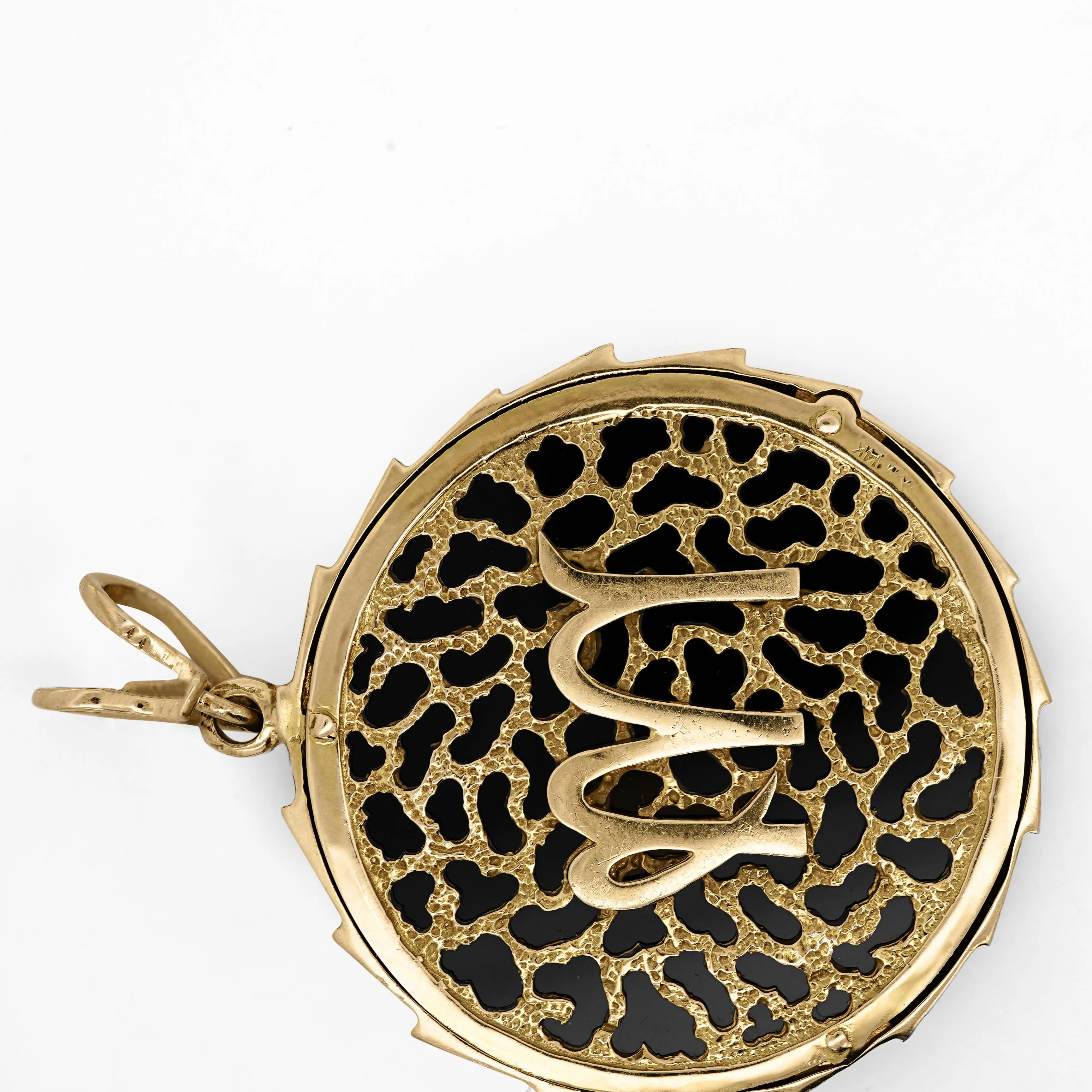 14K Gold Christian Medallion "Cupid" and Black Onyx Medallion Pendant