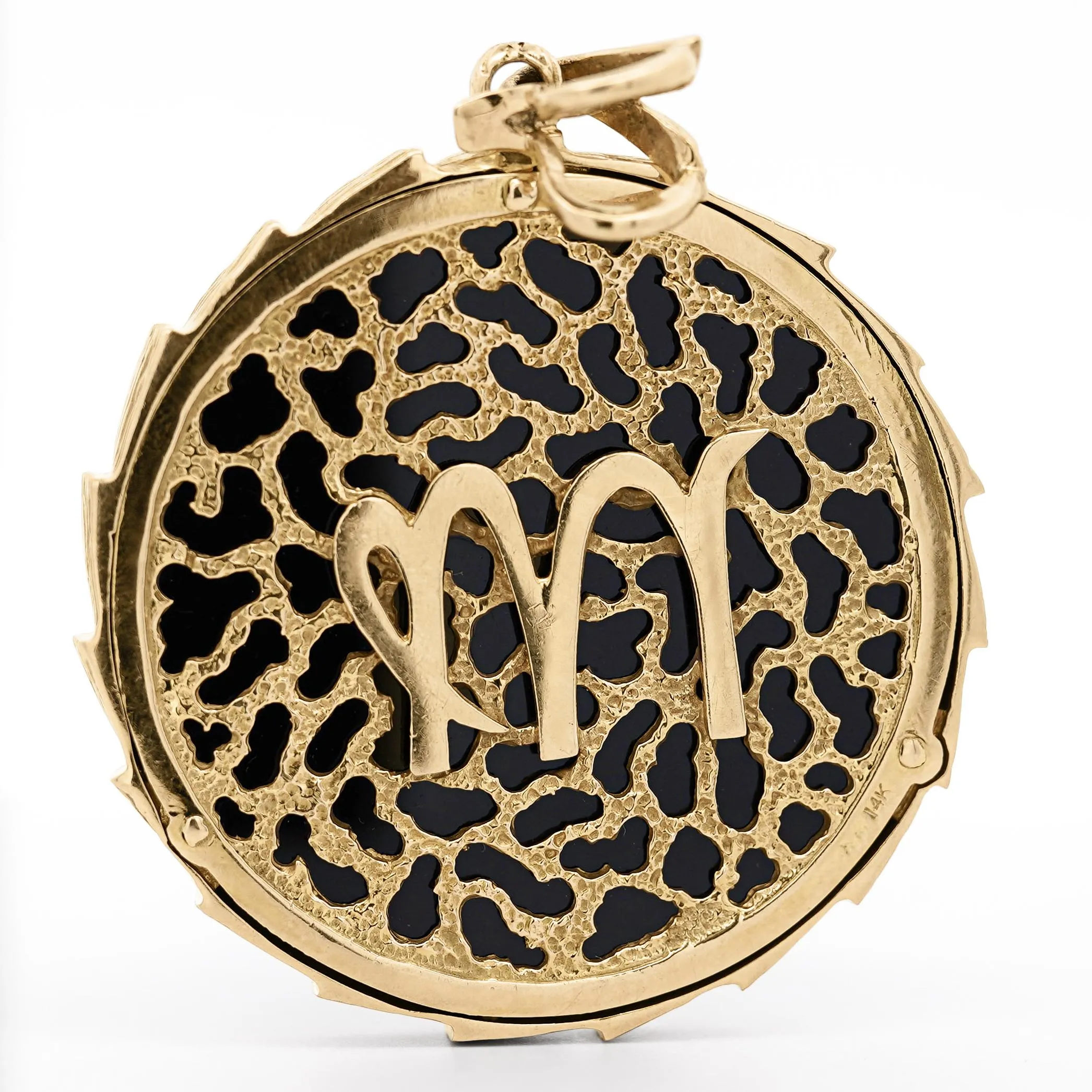 14K Gold Christian Medallion "Cupid" and Black Onyx Medallion Pendant