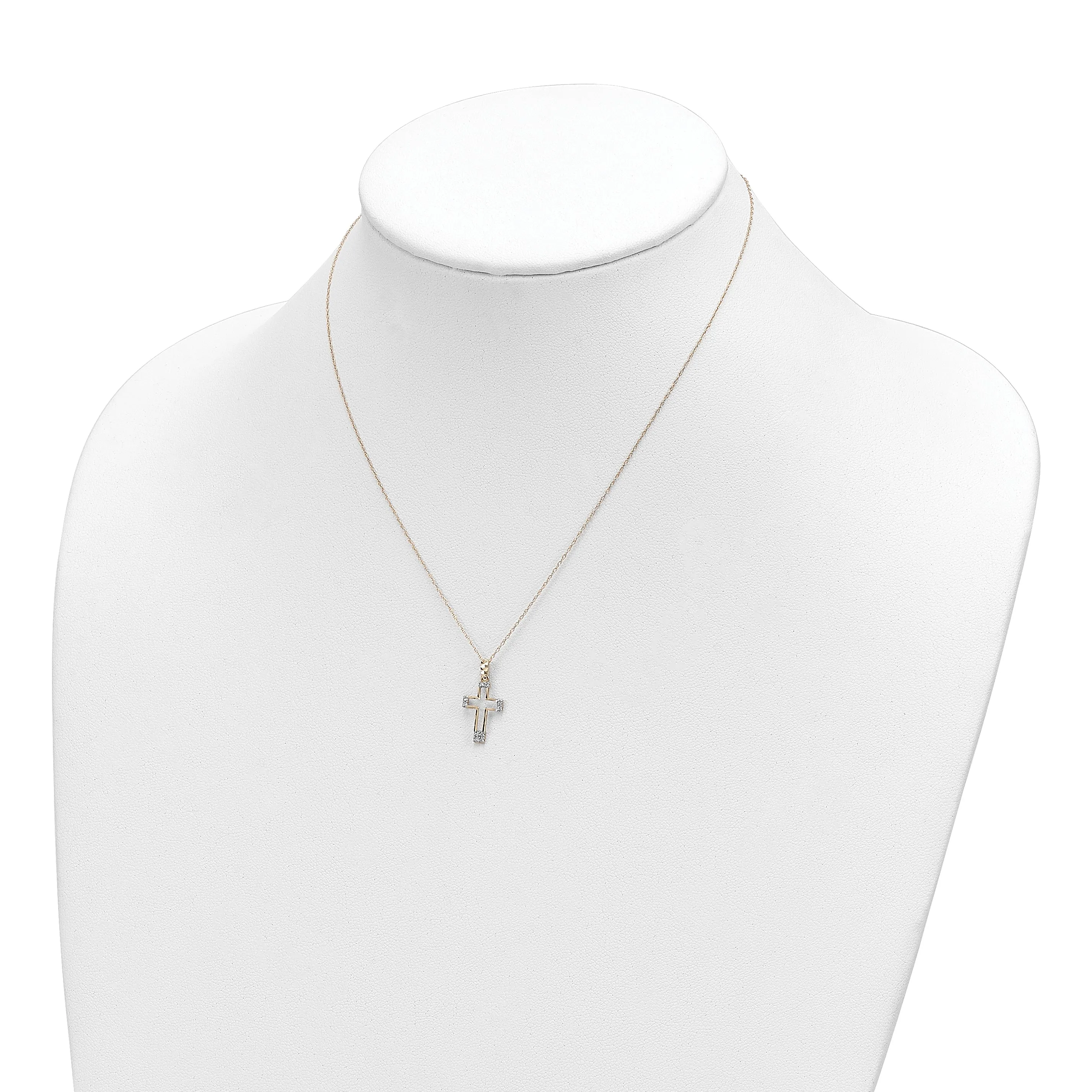 14K Gold CZ Cross Necklace with Polished Finish and Elegant Chain