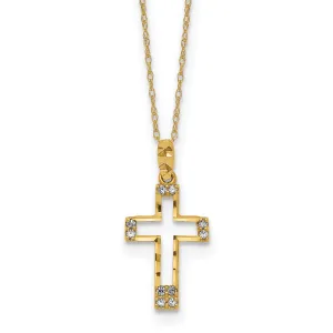 14K Gold CZ Cross Necklace with Polished Finish and Elegant Chain