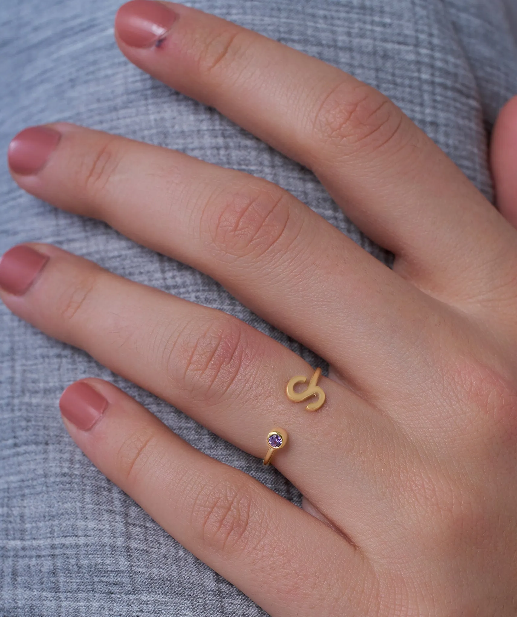 14K Gold Initial 'S' Cuff Ring