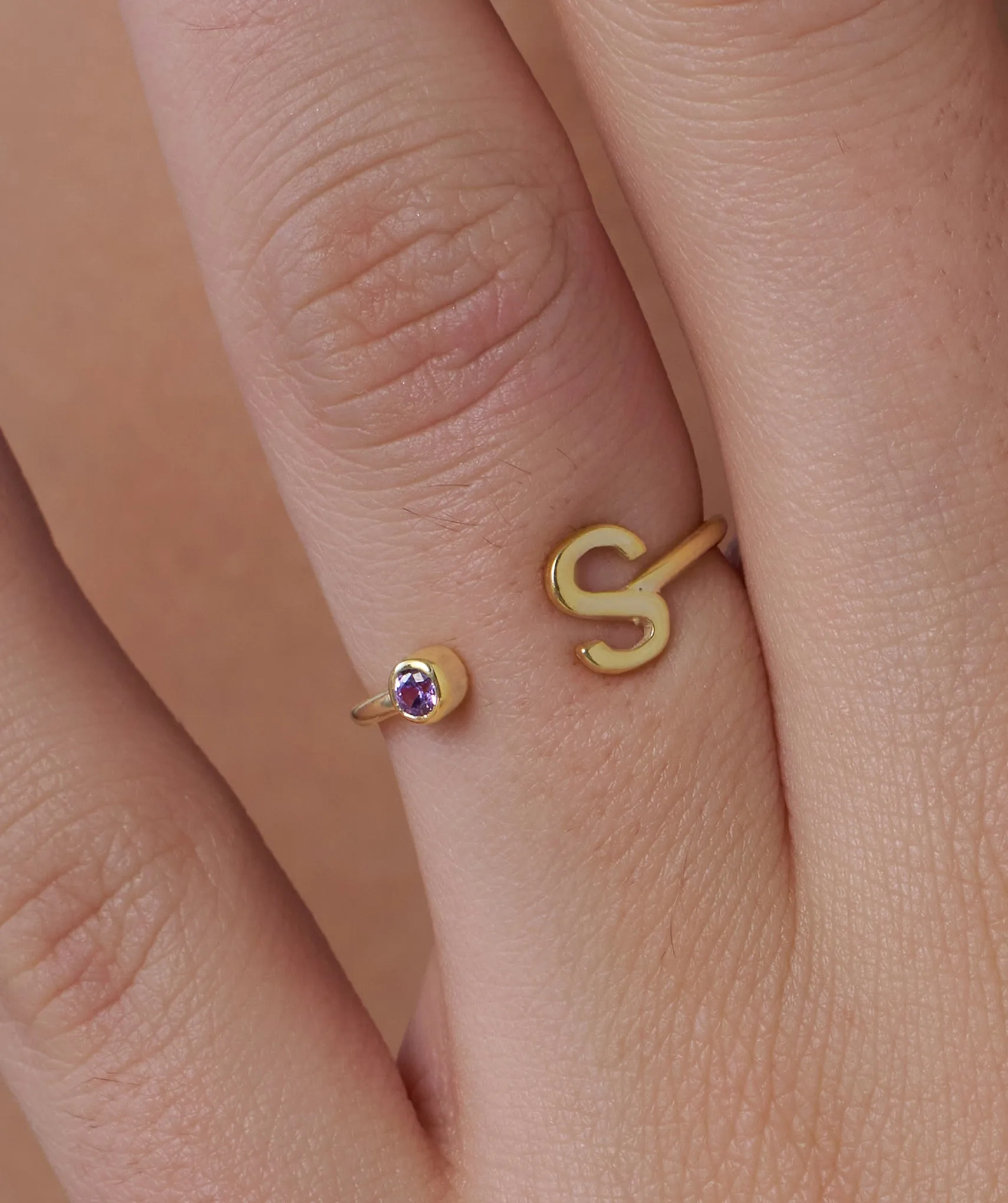 14K Gold Initial 'S' Cuff Ring