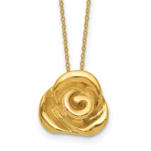 14K Gold Polished Puffed Rose Necklace with Elegant Hollow Design