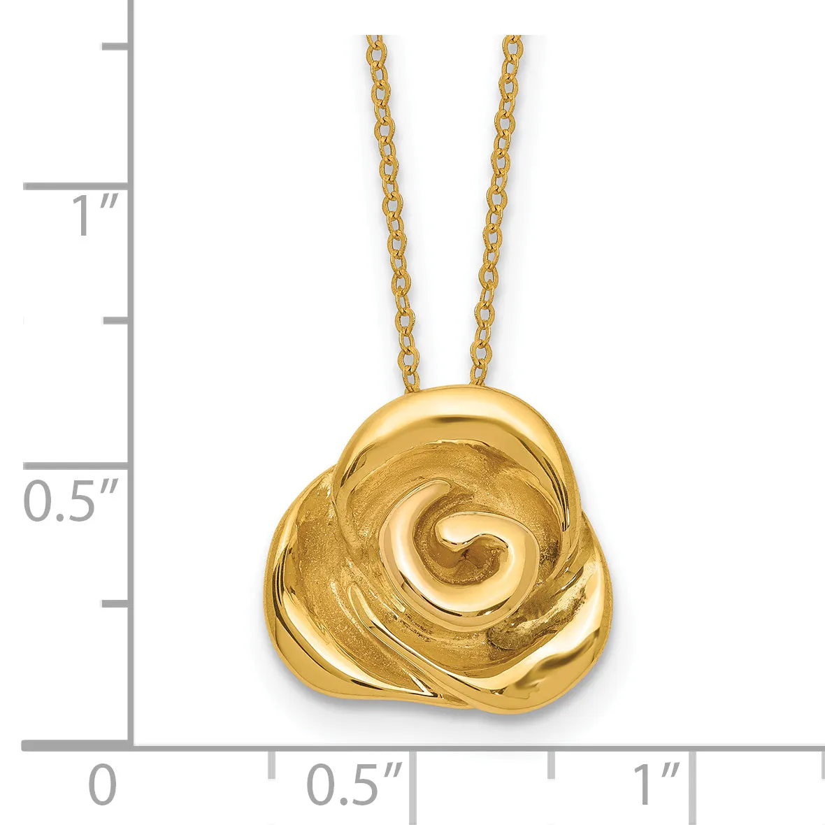 14K Gold Polished Puffed Rose Necklace with Elegant Hollow Design