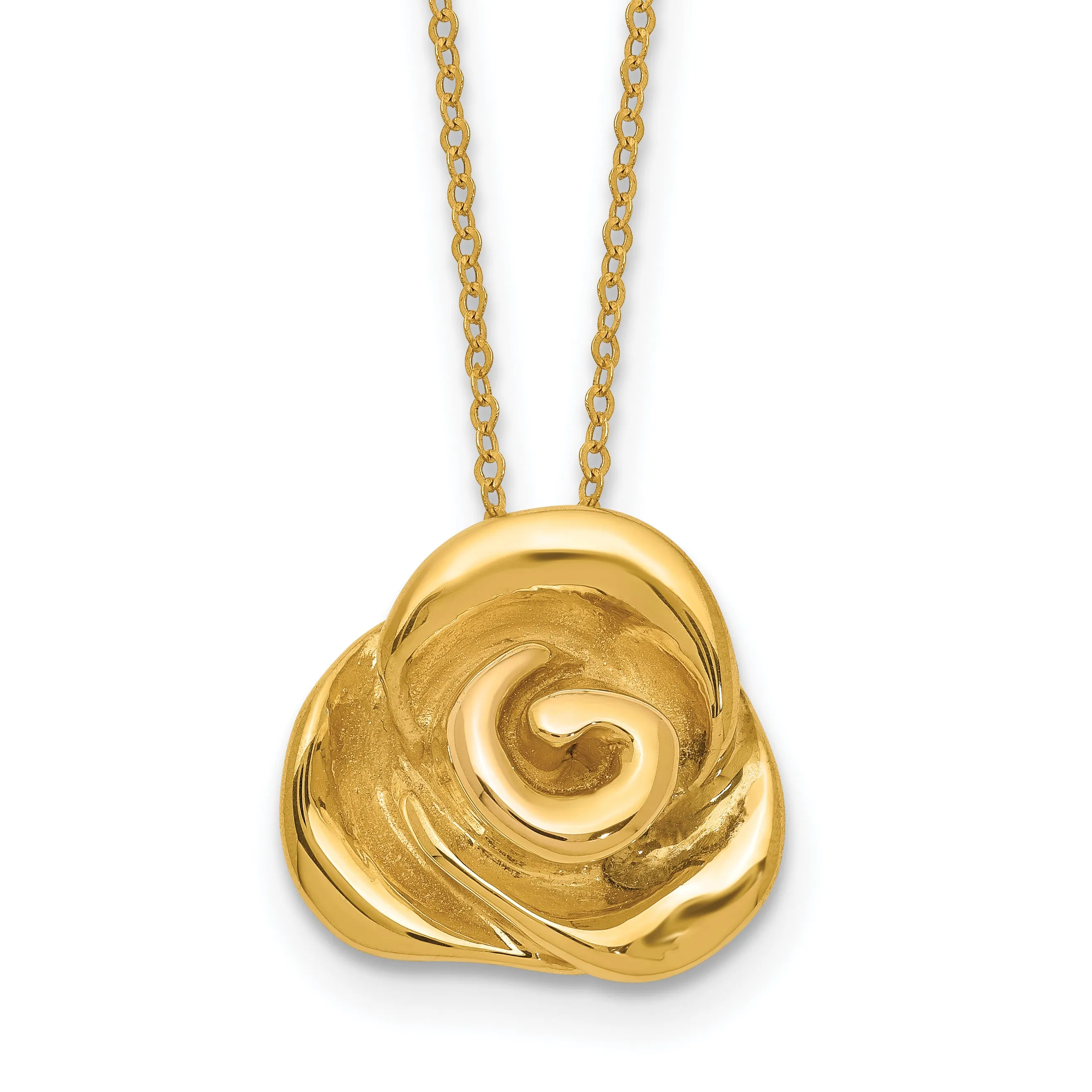 14K Gold Polished Puffed Rose Necklace with Elegant Hollow Design