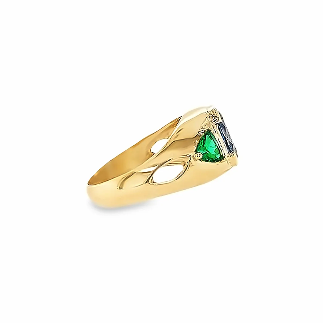 14K Gold Tanzanite and Green Onyx Gemstones Ring