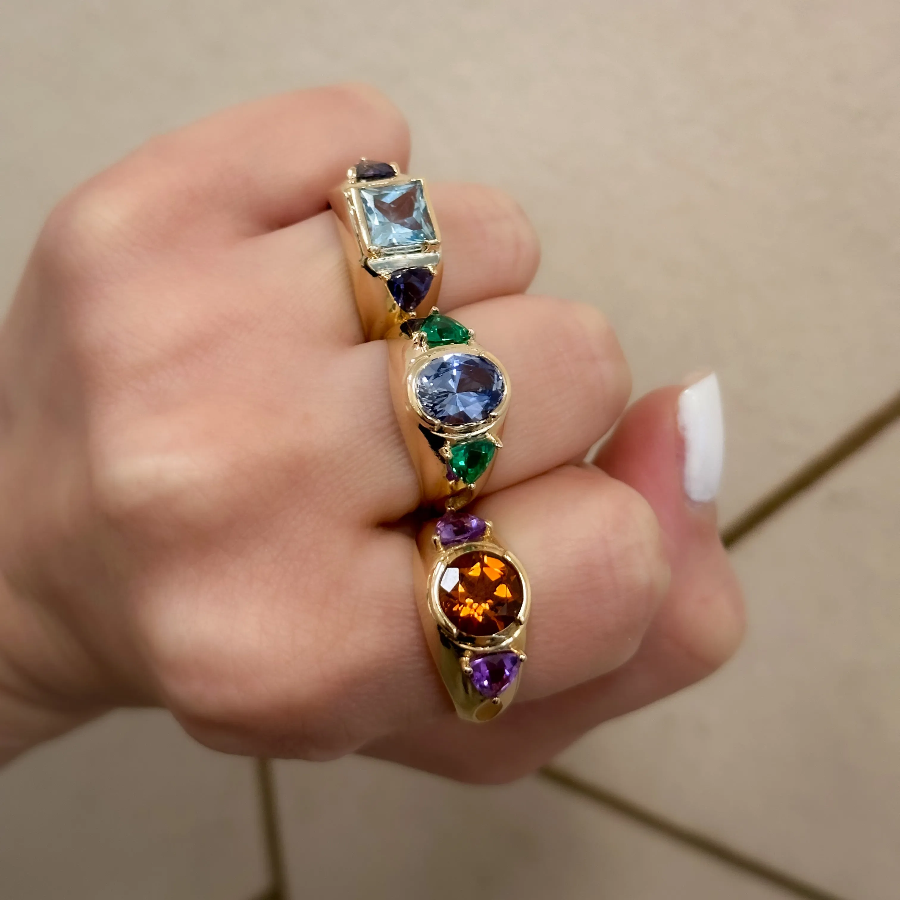 14K Gold Tanzanite and Green Onyx Gemstones Ring