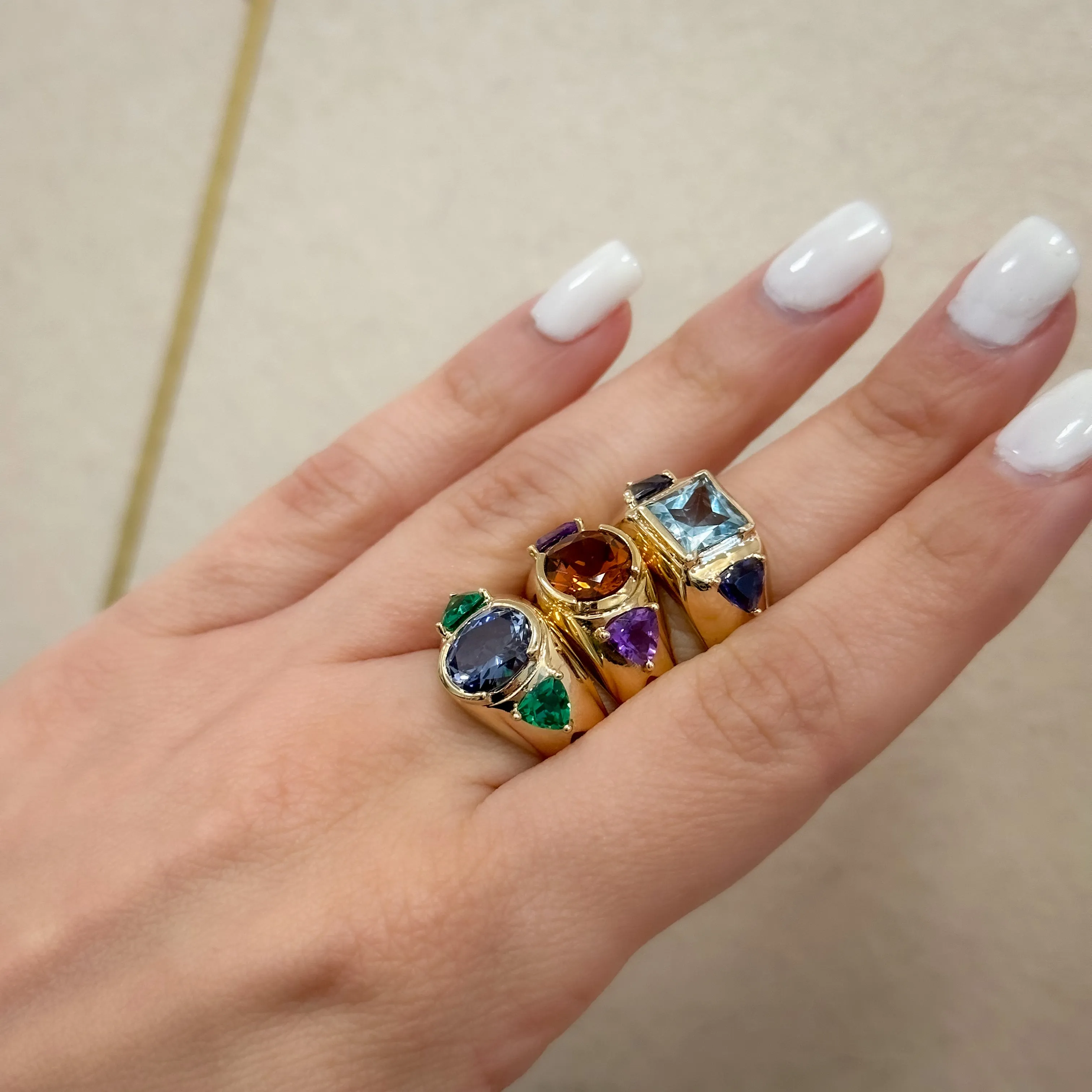14K Gold Tanzanite and Green Onyx Gemstones Ring