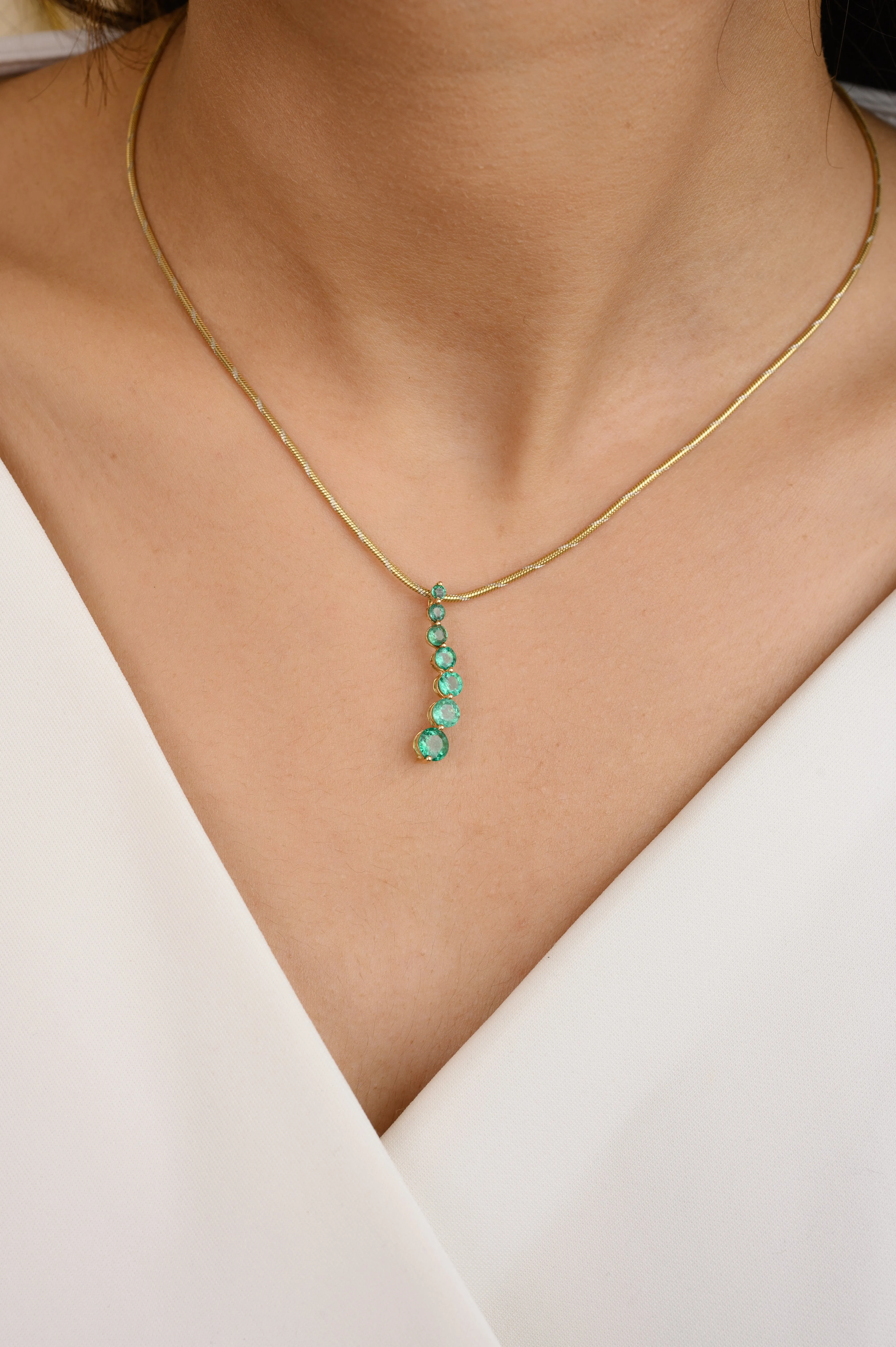 14K Gold Unique Emerald Long Pendant