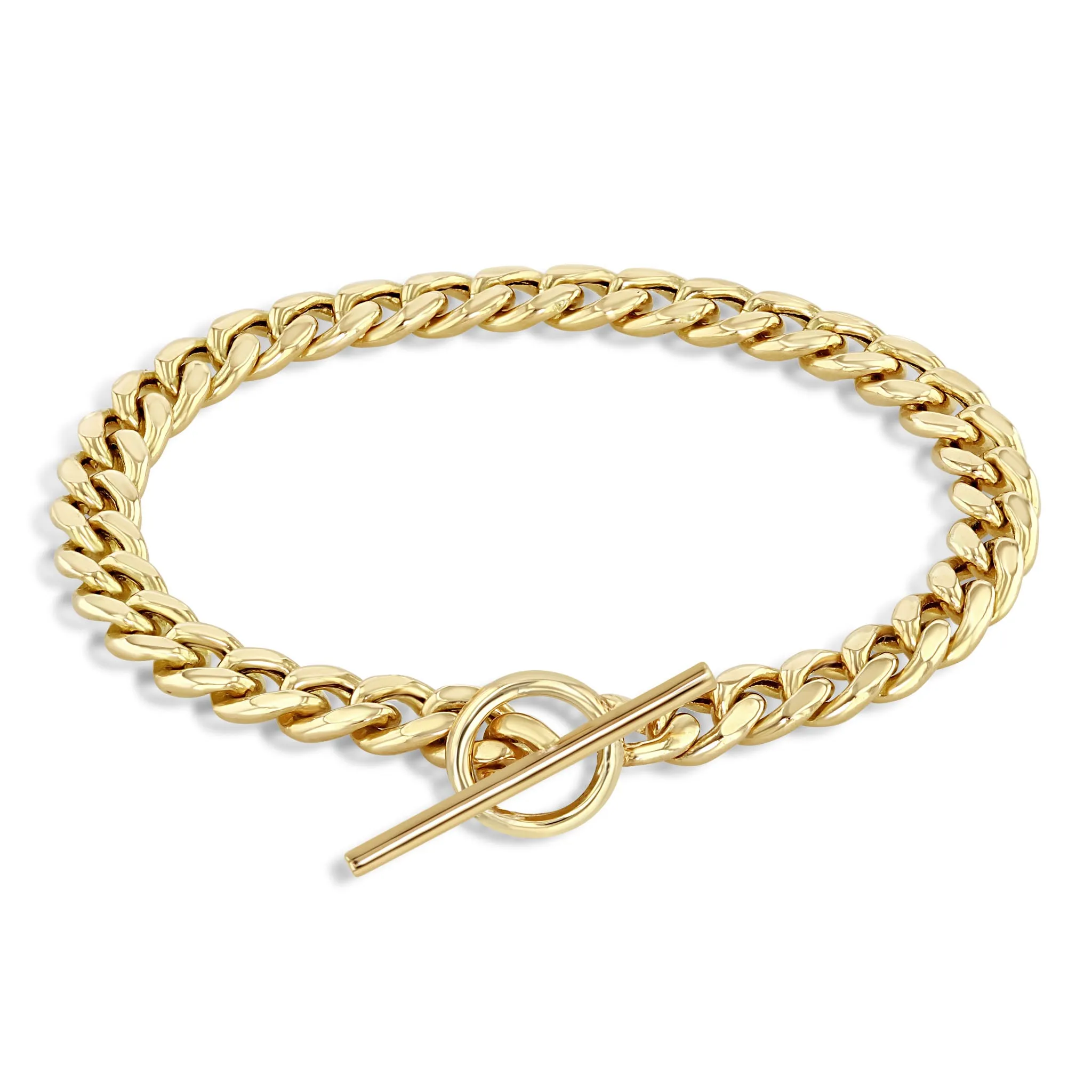 14k Large Curb Chain Pavé Diamond Toggle Bracelet