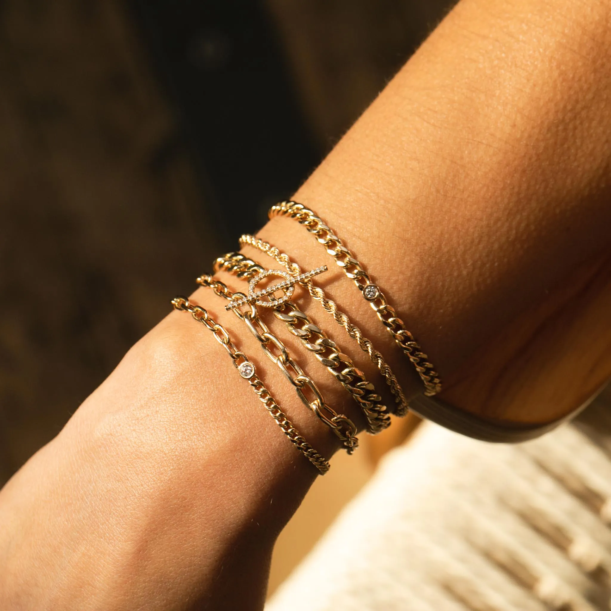 14k Large Curb Chain Pavé Diamond Toggle Bracelet