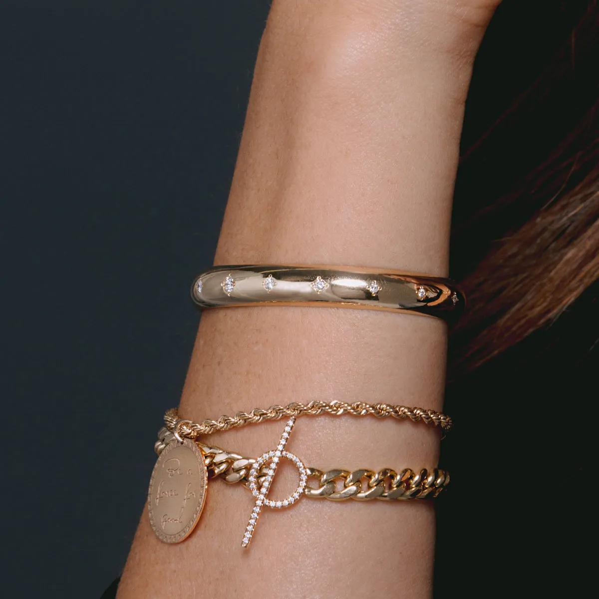 14k Large Curb Chain Pavé Diamond Toggle Bracelet
