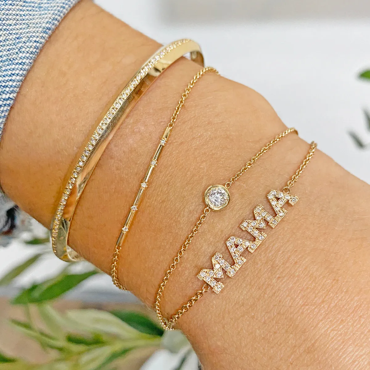 14k Pavé Diamond MAMA Bracelet