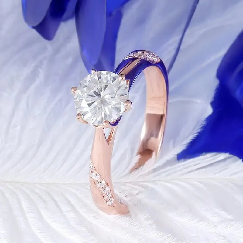 14k Rose Gold Moissanite Ring 1ct Center Stone