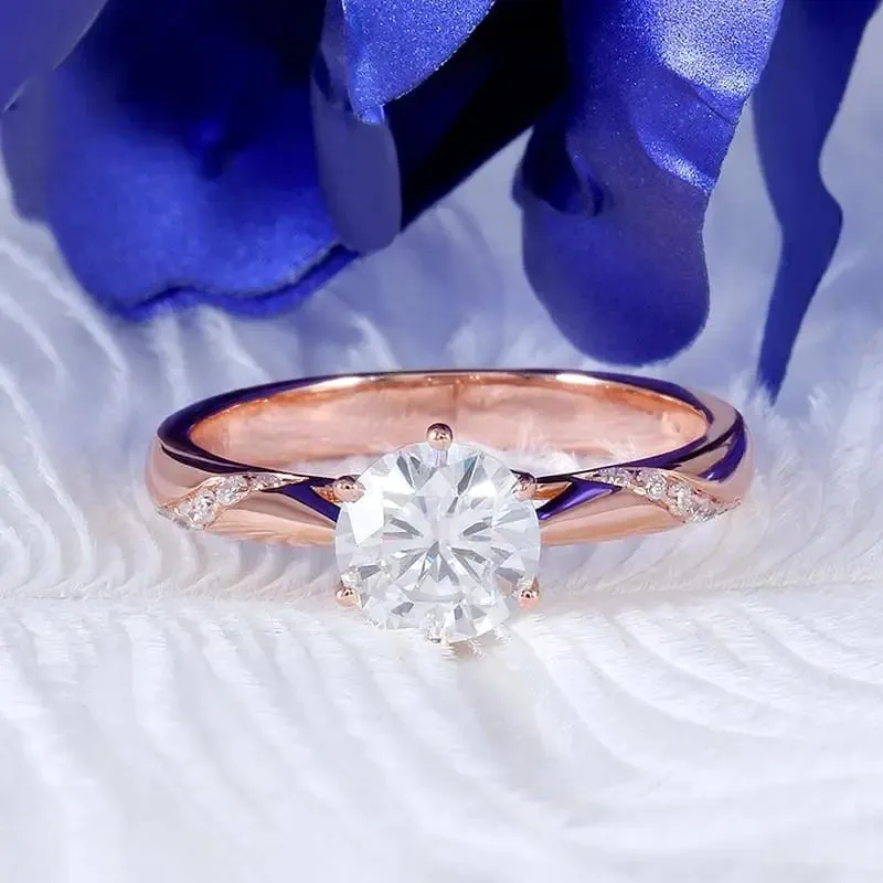 14k Rose Gold Moissanite Ring 1ct Center Stone