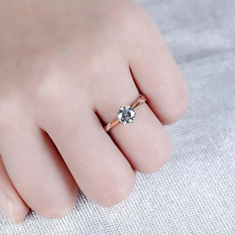 14k Rose Gold Moissanite Ring 1ct Center Stone