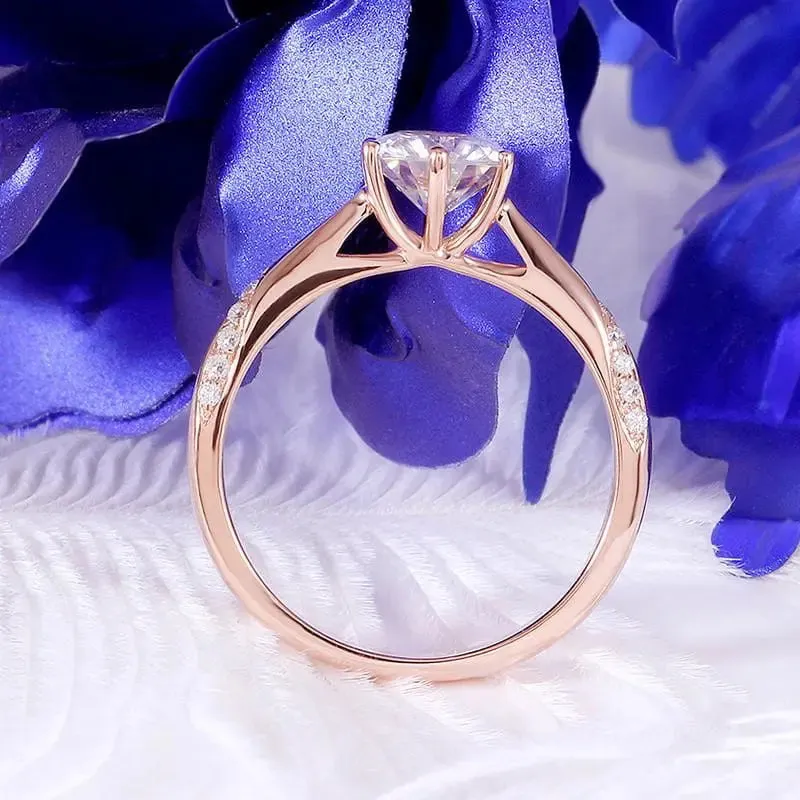 14k Rose Gold Moissanite Ring 1ct Center Stone