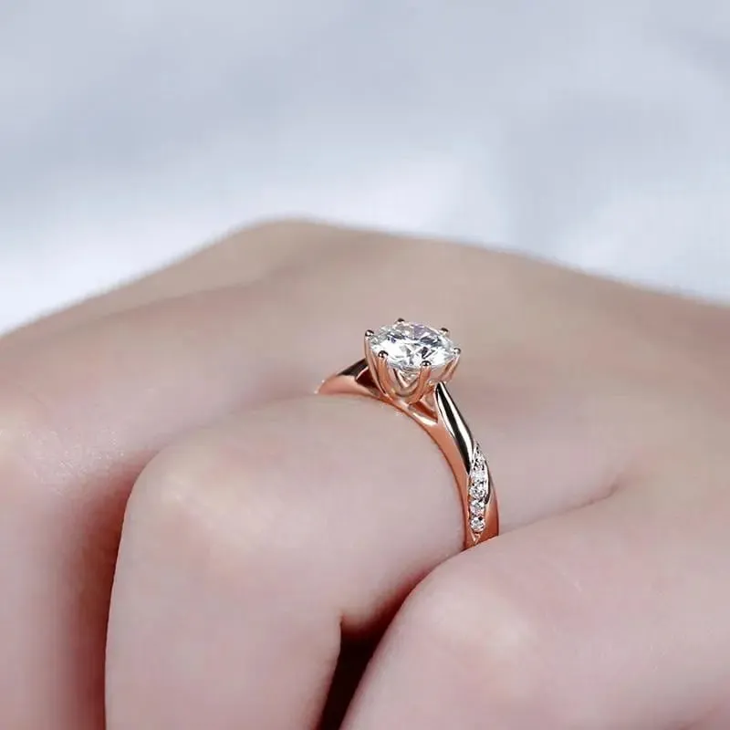 14k Rose Gold Moissanite Ring 1ct Center Stone