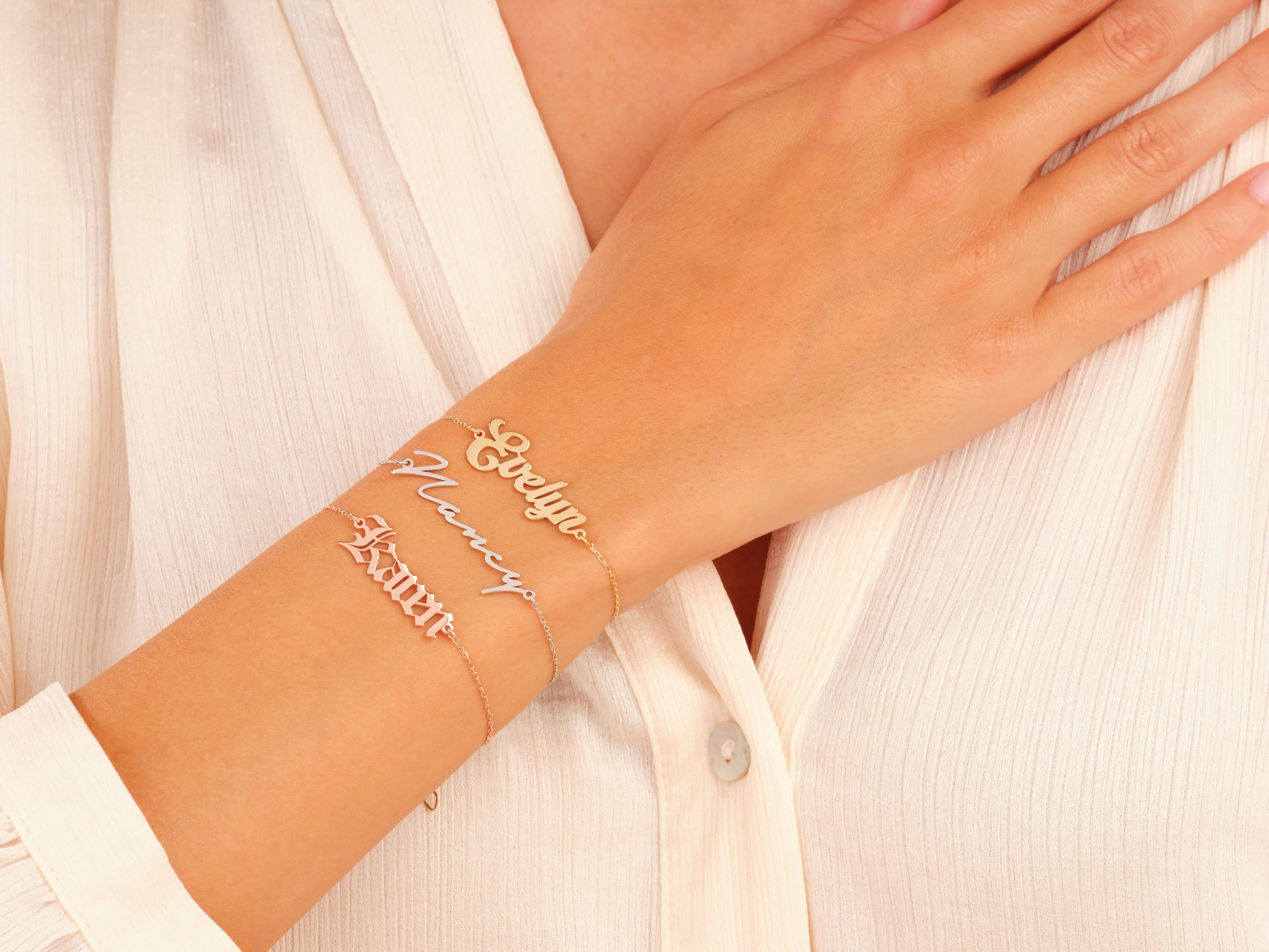 14k Solid Gold Bold Name Bracelet