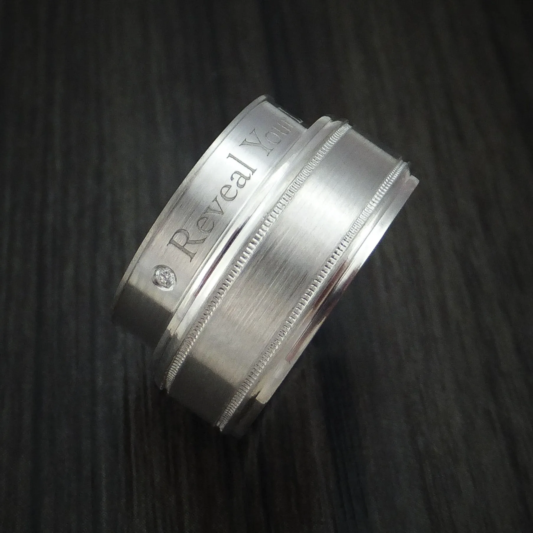 14K White Gold Men's Band with Hidden Message and Diamond Sleeve Custom Made