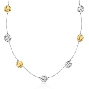 14k Yellow Gold & Sterling Silver 32'' Reticulated Disc Station Necklace, size 32''