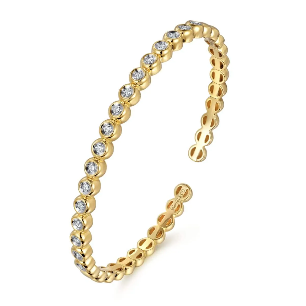 14K Yellow Gold Diamond Station Open Bangle - BG4611-65Y45JJ