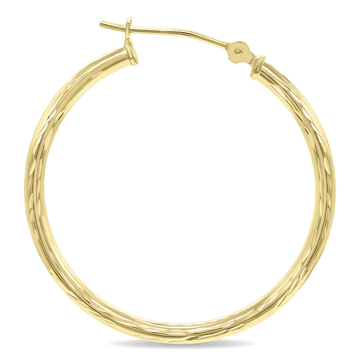 14K Yellow Gold Shiny Diamond Cut Engraved Hoop Earrings 30Mm