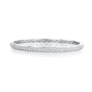 1.55 Cttw Round Diamond Pavé 18K White Gold Bangle Bracelet