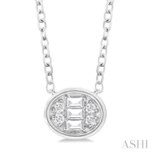 1/6 ctw Petite Bezel Set East-West Oval Shape Fusion Baguette and Round Cut Diamond Fashion Pendant With Chain in 10K White Gold