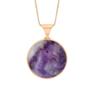 18ct Rose Gold Blue John Whitby Jet Queens Jubilee Hallmark Double Sided Round Necklace