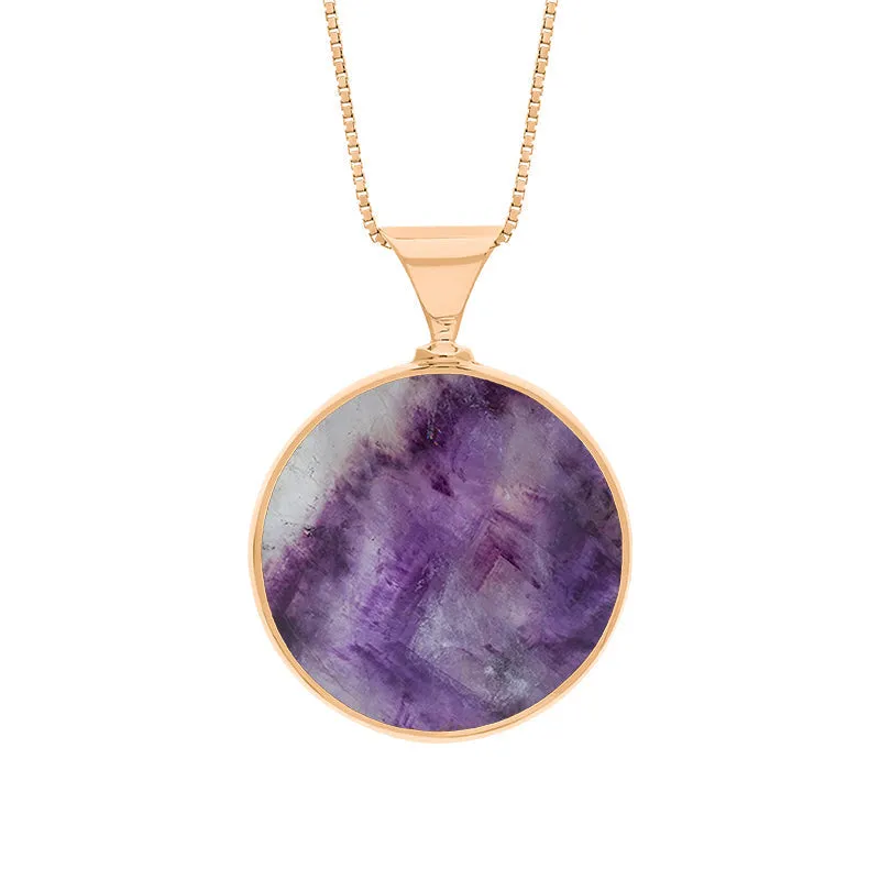 18ct Rose Gold Blue John Whitby Jet Queens Jubilee Hallmark Double Sided Round Necklace