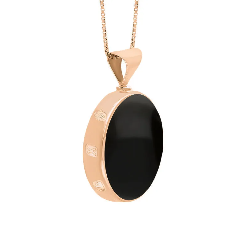 18ct Rose Gold Blue John Whitby Jet Queens Jubilee Hallmark Double Sided Round Necklace