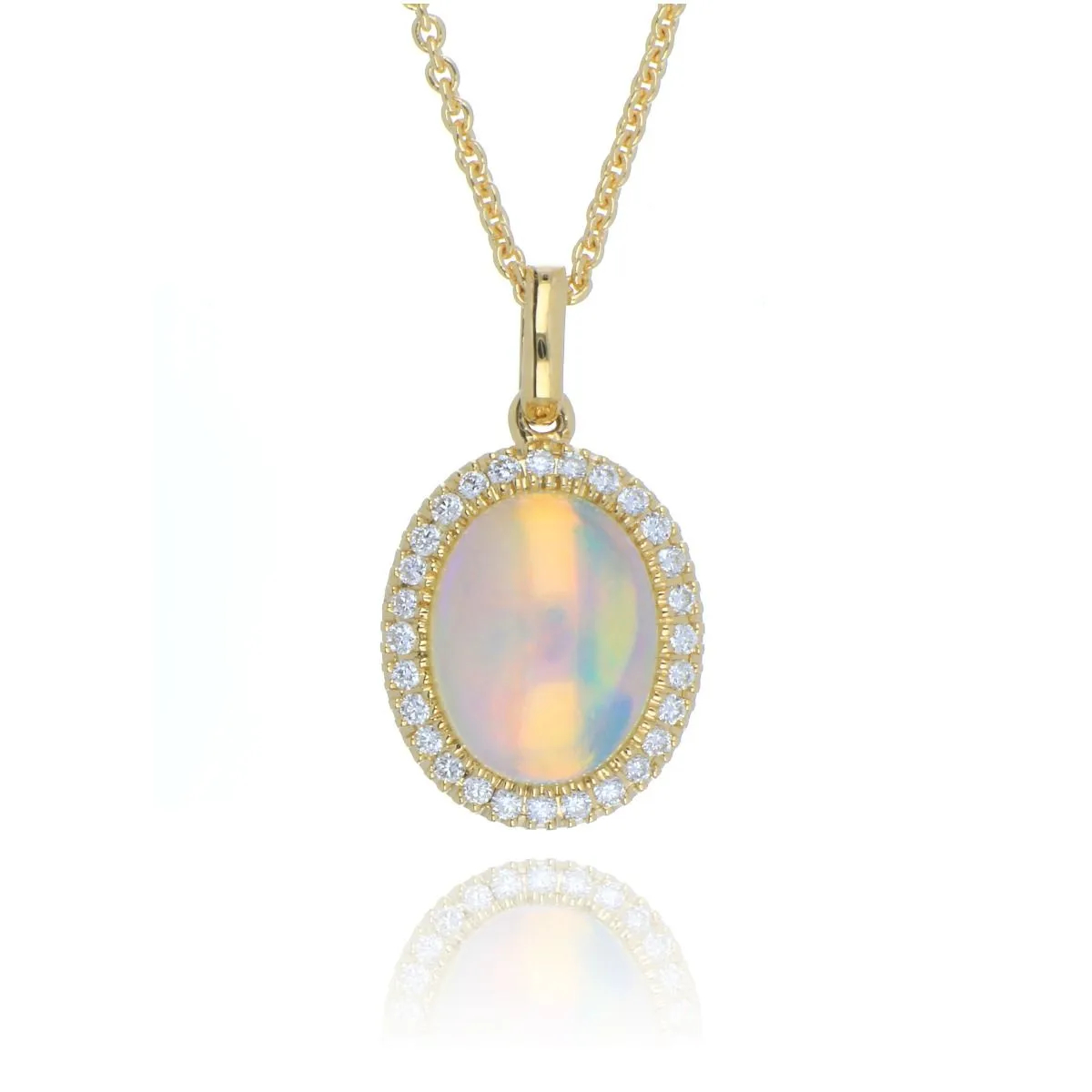 18ct Yellow Gold 1.32ct Cabochon Opal And Diamond Cluster Necklace