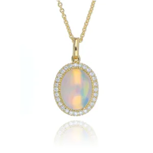 18ct Yellow Gold 1.32ct Cabochon Opal And Diamond Cluster Necklace