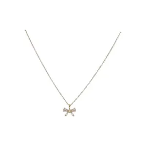 18K Gold Plated Paperclip Chain Necklace with Clear Crystal Bow Pendant