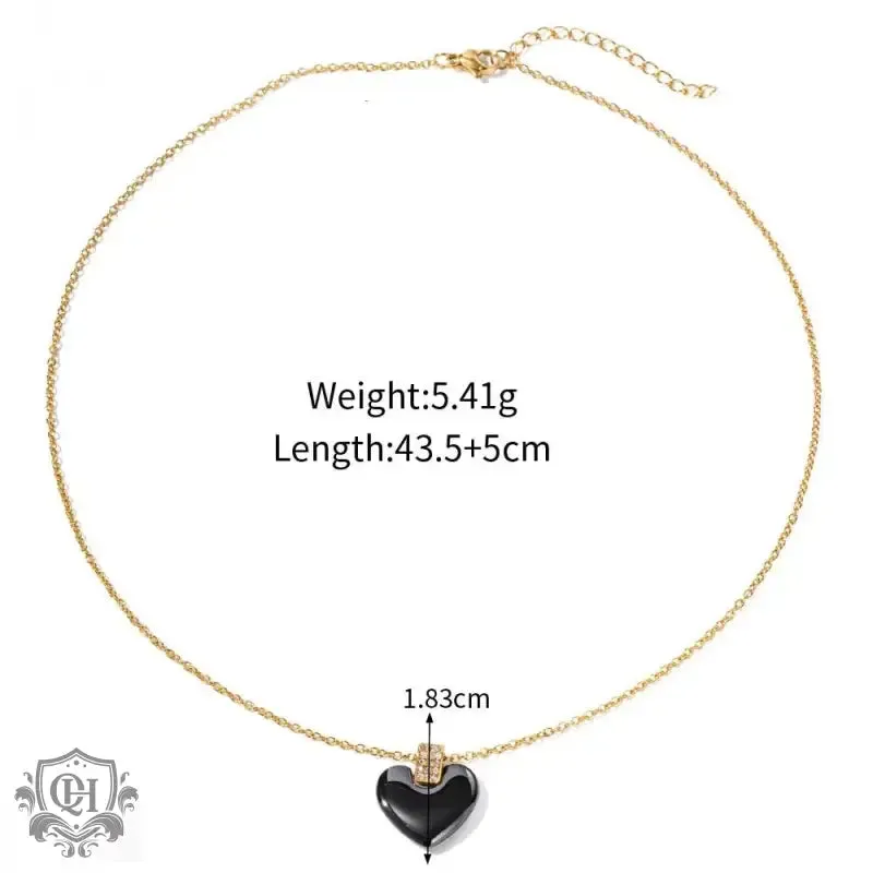 18K Gold Square Diamond and Heart Ceramic Necklace