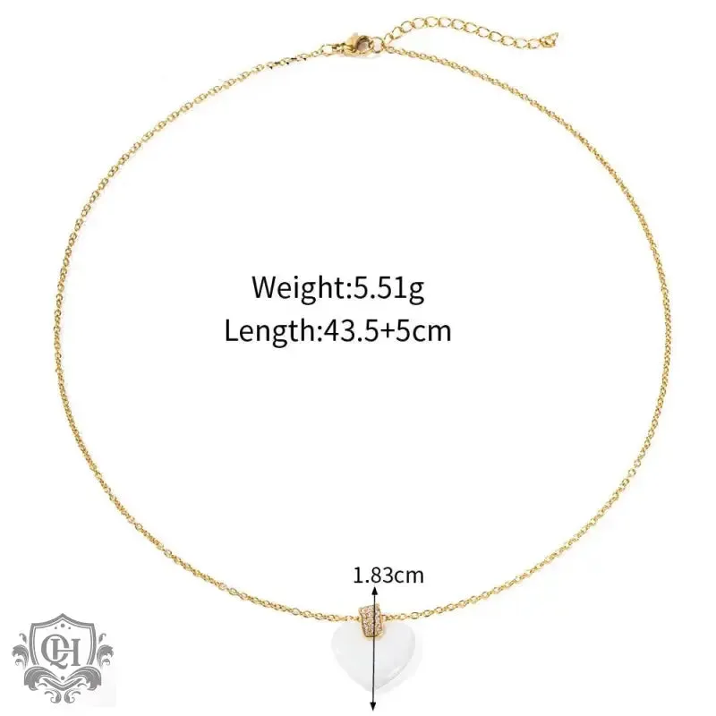 18K Gold Square Diamond and Heart Ceramic Necklace