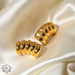 18k gold stylish simple stripes with hollow design earrings