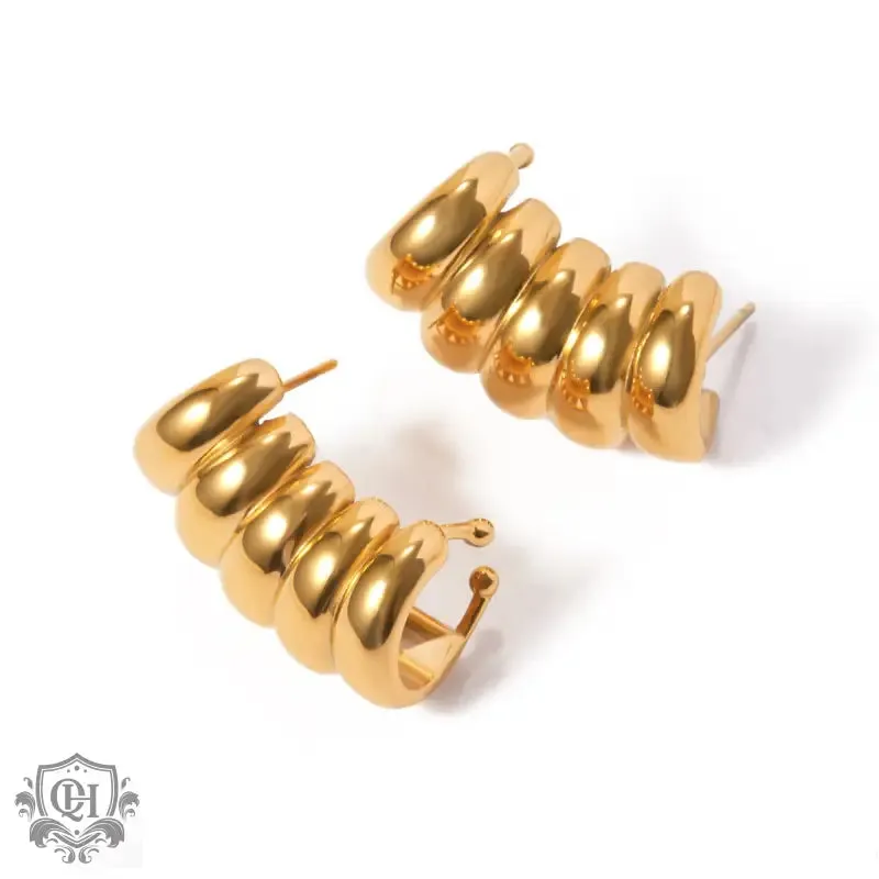 18k gold stylish simple stripes with hollow design earrings
