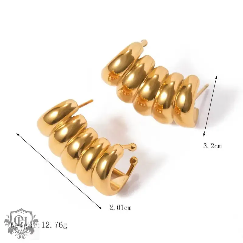 18k gold stylish simple stripes with hollow design earrings