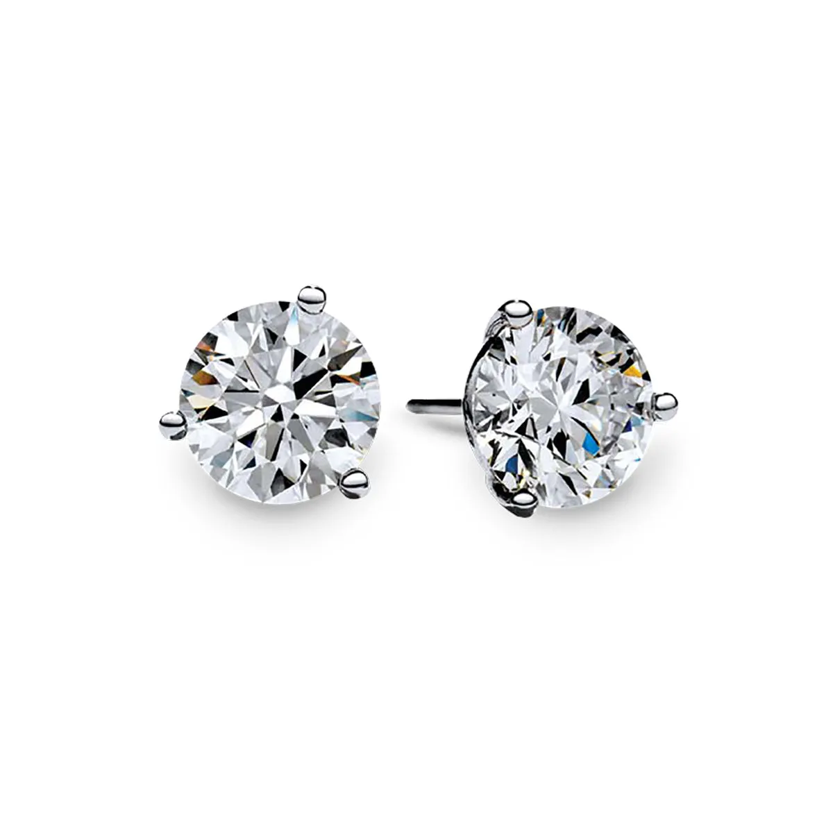 18K WHITE GOLD 2 PREMIER ROUND BRILLIANT DIAMONDS=1.03CTS 3 PRONG STUD EARRINGS