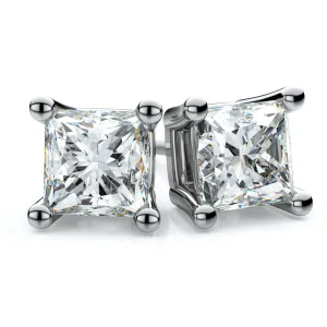18k White Gold 4-prong Princess Diamond Stud Earrings (0.52 Ct. T.w., Vs1-vs2 Clarity, F-g Color)