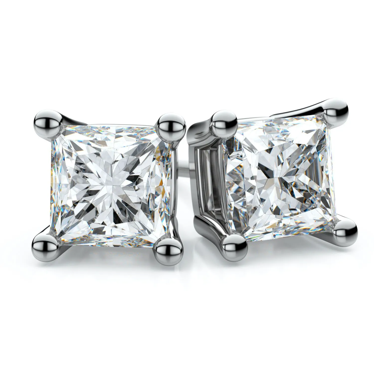 18k White Gold 4-prong Princess Diamond Stud Earrings (0.52 Ct. T.w., Vs1-vs2 Clarity, F-g Color)