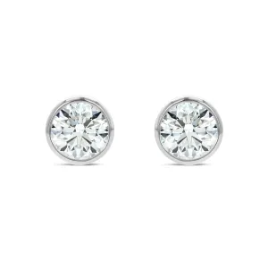 18k White Gold Bezel Round Diamond Stud Earrings 1ctw (5.2mm Ea), H Color, Si3-i1 Clarity